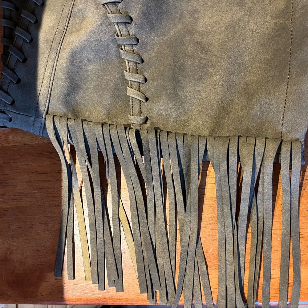 Free People Tan High-Waist Fringe Suede-Look Shorts - Picture 3 of 6